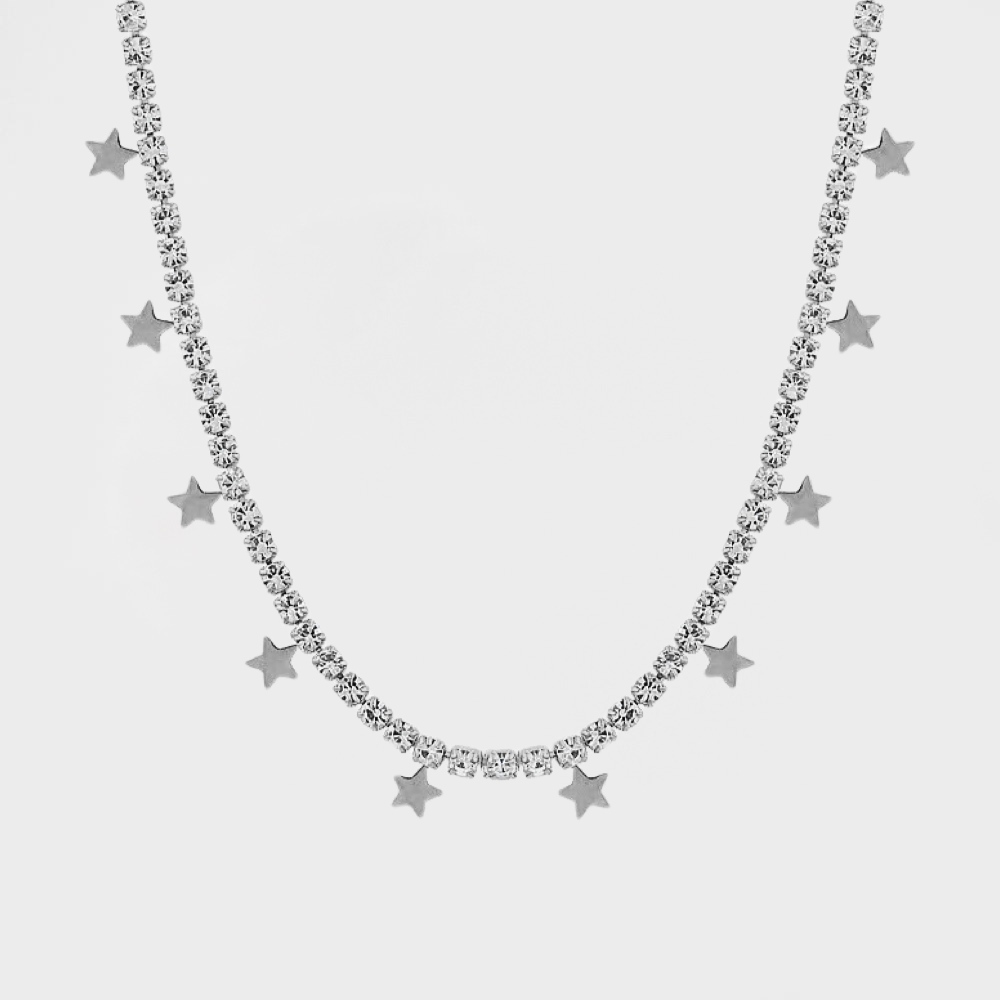 Star Charm Diamond Tennis Bling Necklace--Dazzledvenus