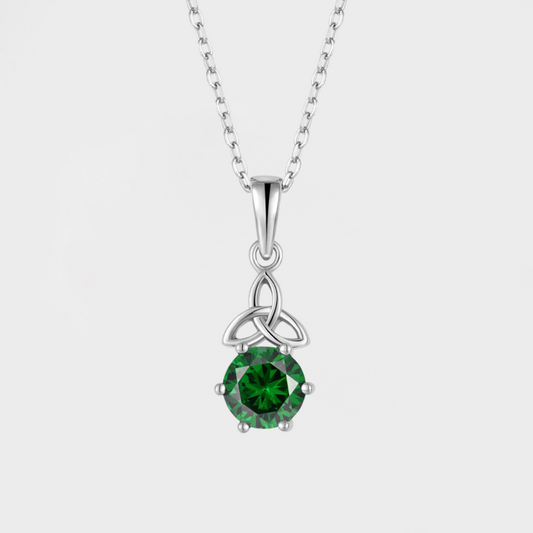 Sterling Silver Irish Celtic Trinity Knots Emerald Green Necklace--Dazzledvenus