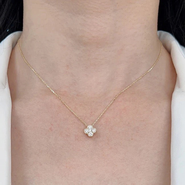 Sterling Silver Studded Four Leaf Clover Necklace-Discover the enchanting CZ Four Leaf Reversible Clover Necklace. Uncover the elegance of this reversible piece, perfect for any occasion. Shop Now!-Dazzledvenus