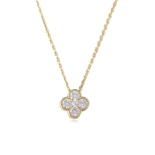 Sterling Silver Studded Four Leaf Clover Necklace-Discover the enchanting CZ Four Leaf Reversible Clover Necklace. Uncover the elegance of this reversible piece, perfect for any occasion. Shop Now!-Dazzledvenus