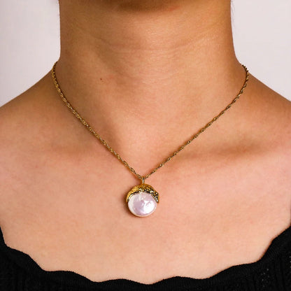 Sun & Moon Baroque Pearl Necklace-Embrace celestial beauty with our Sun & Moon Baroque Pearl Necklace. Embrace the beauty of transformation. Shop now for a touch of elegance. 🏆-Dazzledvenus