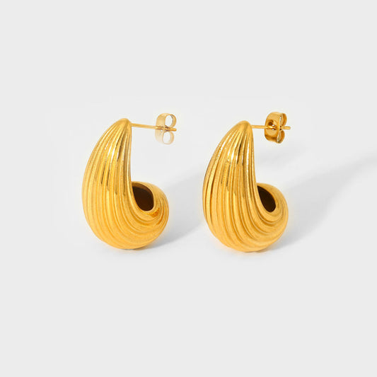 Tear Drop Stripe Textured Shell Earring-Gold-Dazzledvenus