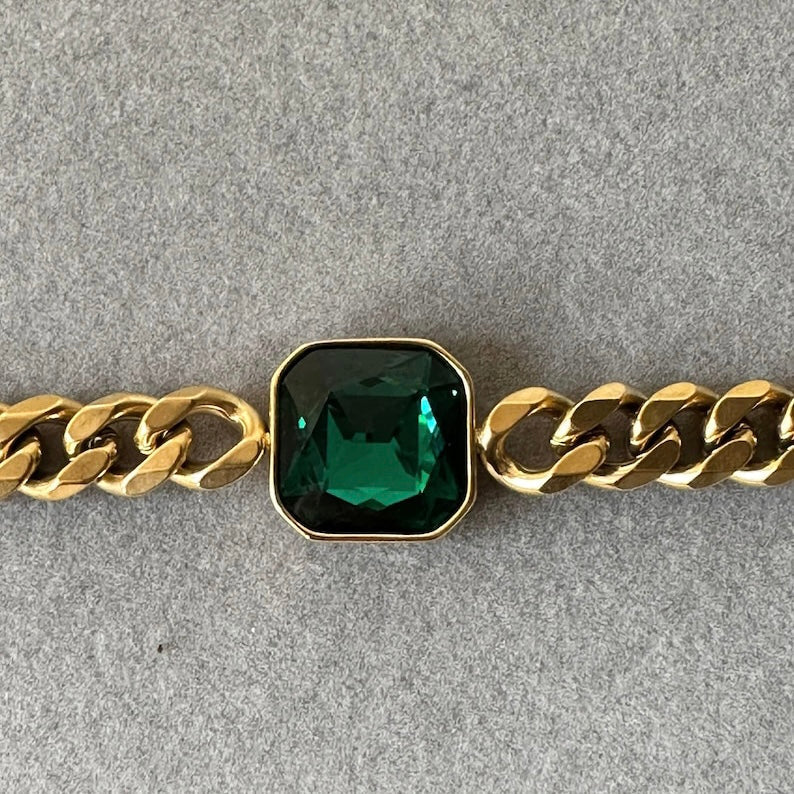 Thick Cuban Chunky Chain Emerald Bracelet--Dazzledvenus