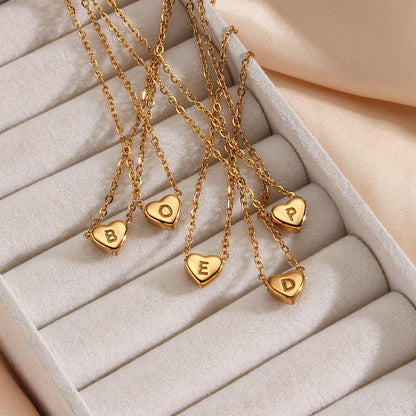 Tiny Heart Charm Heart Initial Necklace--Dazzledvenus