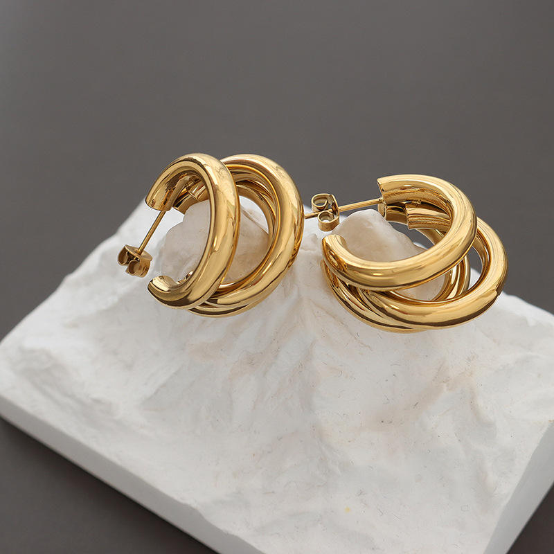 Trilogy Triple Layered Hoop Earrings-Discover elegance with our collection of Trilogy Triple Layered Hoop Earrings. Explore exquisite designs crafted to elevate your style. Shop Now!-Dazzledvenus