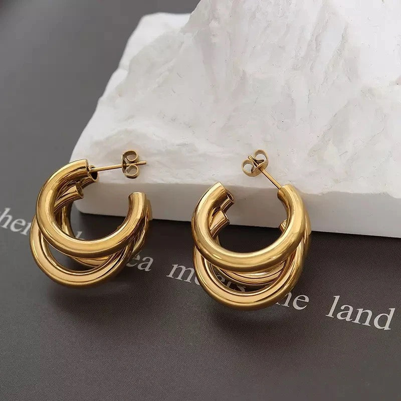 Trilogy Triple Layered Hoop Earrings-Discover elegance with our collection of Trilogy Triple Layered Hoop Earrings. Explore exquisite designs crafted to elevate your style. Shop Now!-Dazzledvenus