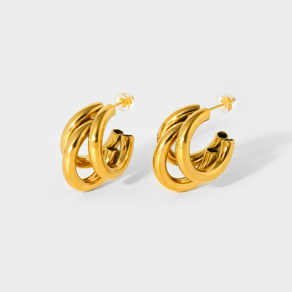 Trilogy Hoop Earring-Discover elegance with our collection of Trilogy Triple Layered Hoop Earrings. Explore exquisite designs crafted to elevate your style. Shop Now!-Dazzledvenus