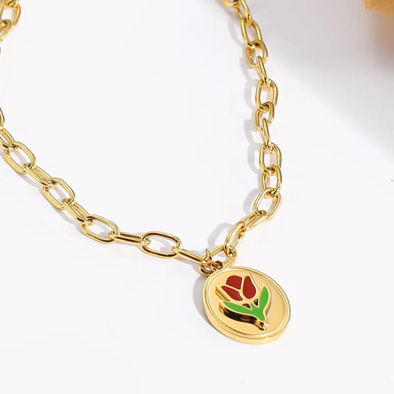 Tulip Flower Pendant Link Necklace--Dazzledvenus