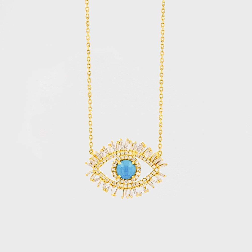 Turquoise Evil Eye Frosted Crystals Necklace--Dazzledvenus