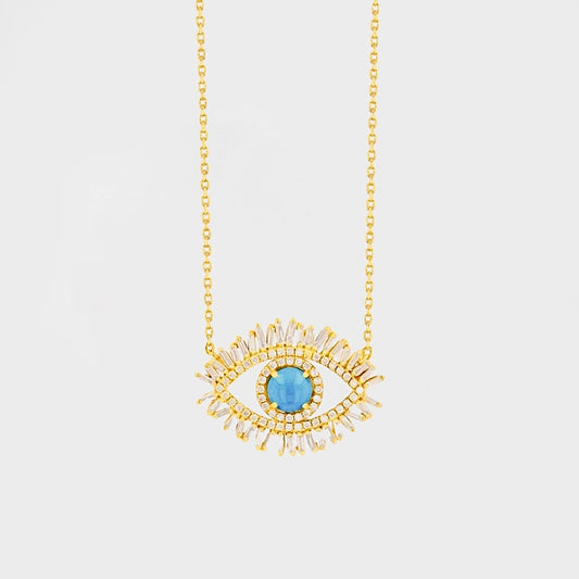 Turquoise Evil Eye Frosted Crystals Necklace--Dazzledvenus
