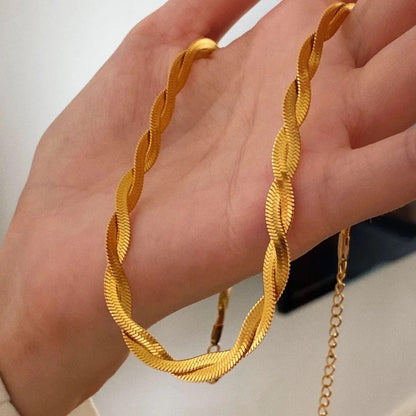 Omega Braided Herringbone Necklace-Purchase stylish Twisted Herring Bone Necklace. Explore our online collection for trendy accessories reflecting the charm of the Emerald Isle. Order yours now!-Dazzledvenus