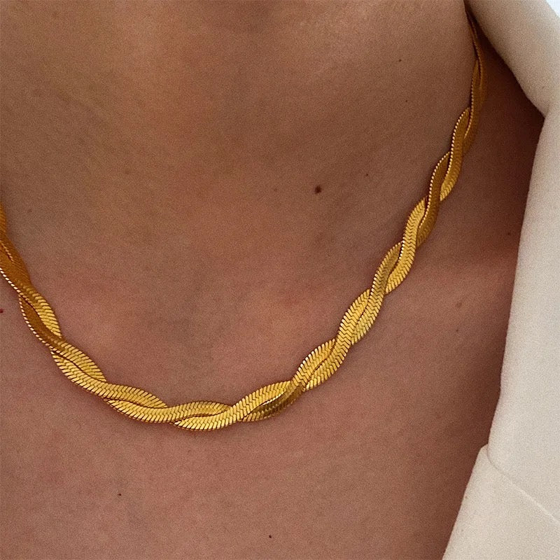 Omega Braided Herringbone Necklace-Purchase stylish Twisted Herring Bone Necklace. Explore our online collection for trendy accessories reflecting the charm of the Emerald Isle. Order yours now!-Dazzledvenus