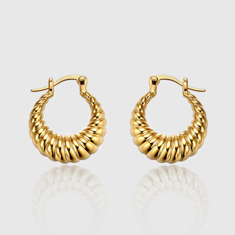 Croissant Medium Hoop Earring-Gold-Shop our range of durable and stylish stainless steel earrings online. Find timeless designs that elevate your look. Get your quality accessories today!🏆-Dazzledvenus