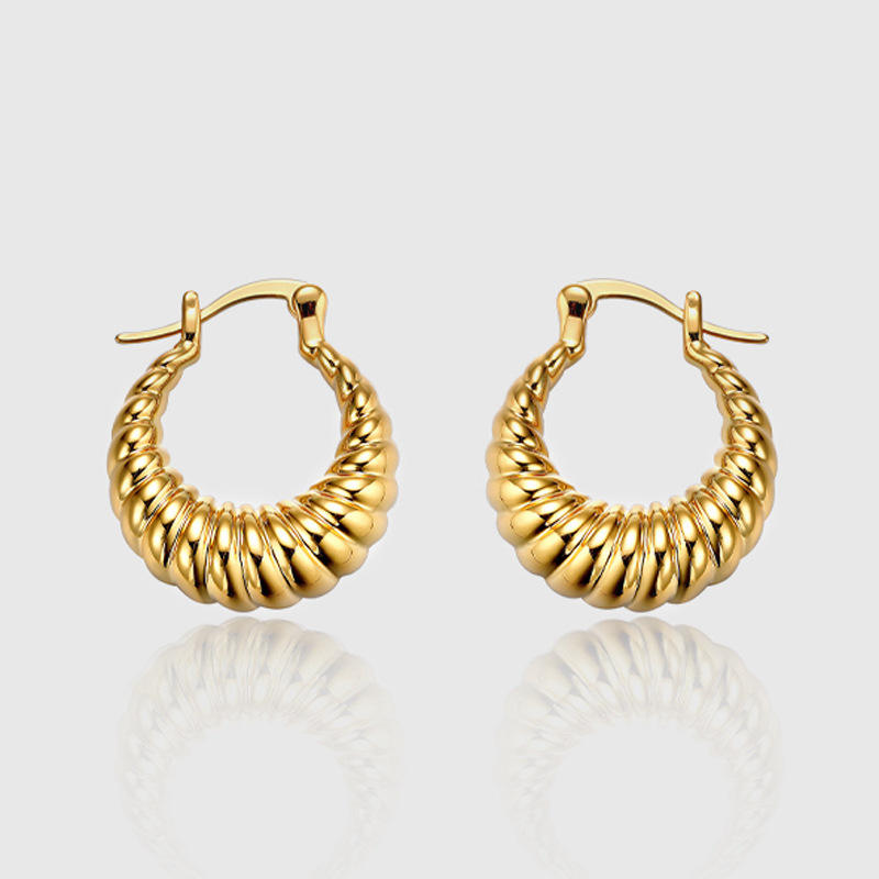 Twisted Twirl Croissant Medium Hoop Earring-Gold-Shop our range of durable and stylish stainless steel earrings online. Find timeless designs that elevate your look. Get your quality accessories today!🏆-Dazzledvenus