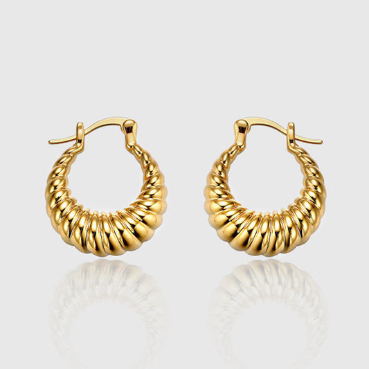 Twisted Twirl Croissant Medium Hoop Earring-Gold-Shop our range of durable and stylish stainless steel earrings online. Find timeless designs that elevate your look. Get your quality accessories today!🏆-Dazzledvenus