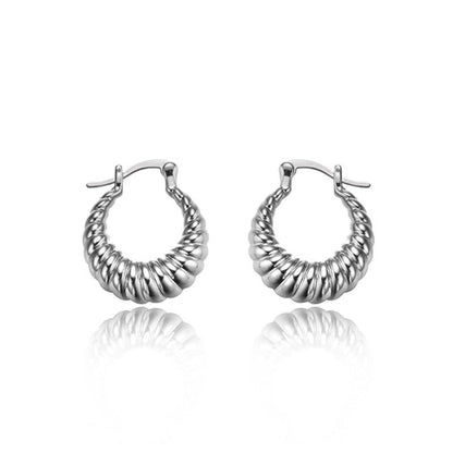 Twisted Twirl Croissant Medium Hoop Earring-Silver-Shop our range of durable and stylish stainless steel earrings online. Find timeless designs that elevate your look. Get your quality accessories today!🏆-Dazzledvenus
