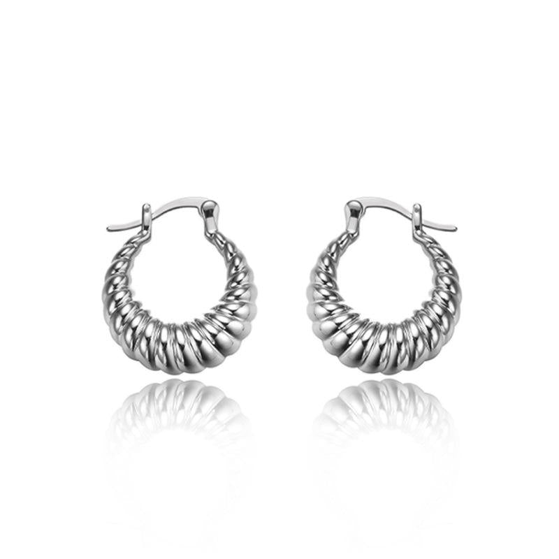 Croissant Medium Hoop Earring-Silver-Shop our range of durable and stylish stainless steel earrings online. Find timeless designs that elevate your look. Get your quality accessories today!🏆-Dazzledvenus