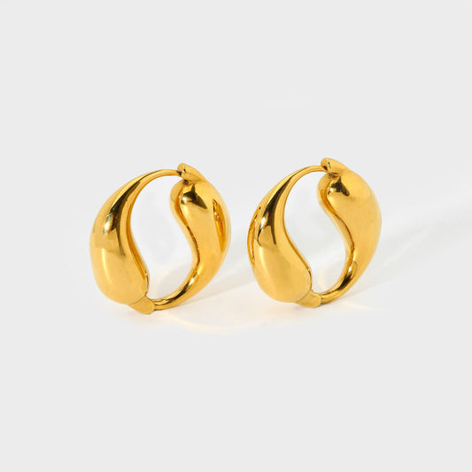 Unique Tai Chi Ying Yang Solid Hoop Earring-Gold-Dazzledvenus