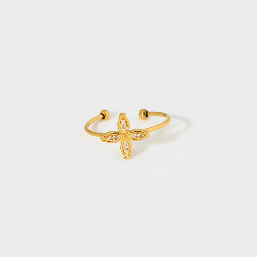 Zircon Four Leaf Flower Minimalist Adjustable Ring-Clear-Dazzledvenus