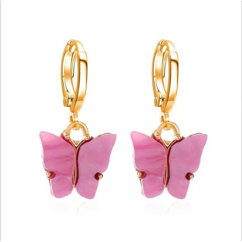 Acrylic Resin Butterly Huggie Hoop Earring-Pink-Dazzledvenus