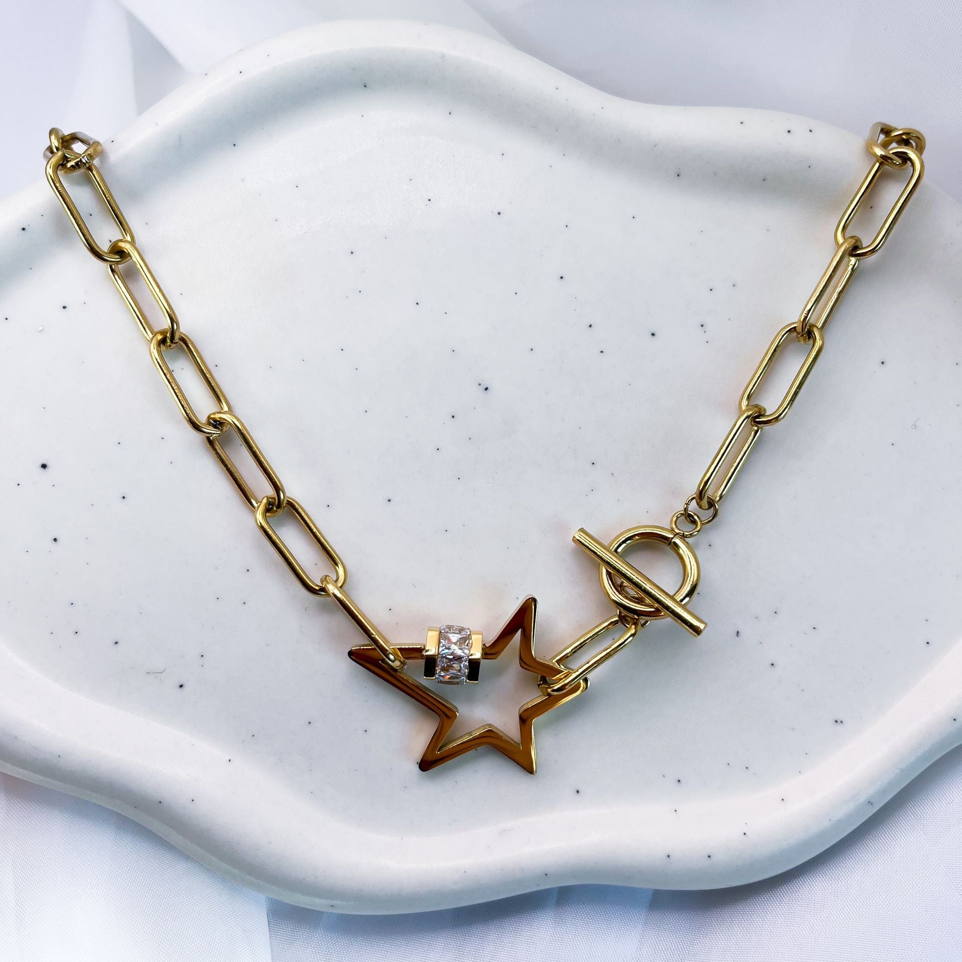 Astrophel Mega Hollow Star Paperclip Link Necklace-Dazzledvenus