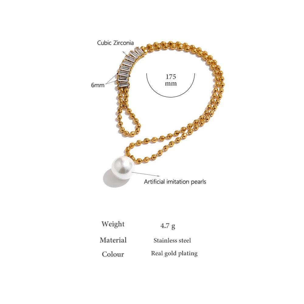Ball Bead Chain & Tennis Pearl Buckle Bracelet-Dazzledvenus