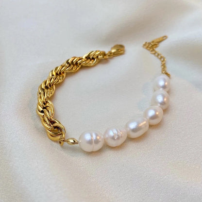 Baroque Pearl & Rope Chain Bracelet--Dazzledvenus