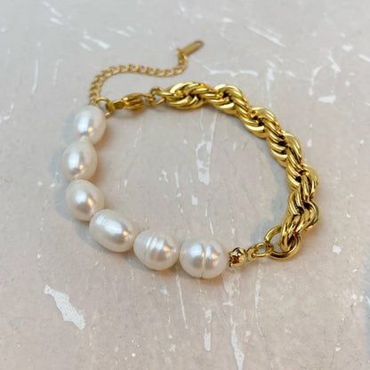 Baroque Pearl & Rope Chain Bracelet-Dazzledvenus