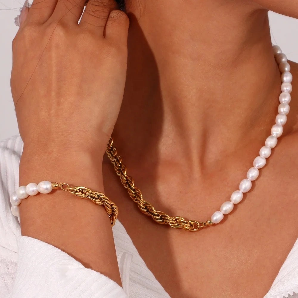 Baroque Pearl & Rope Chain Bracelet-Dazzledvenus