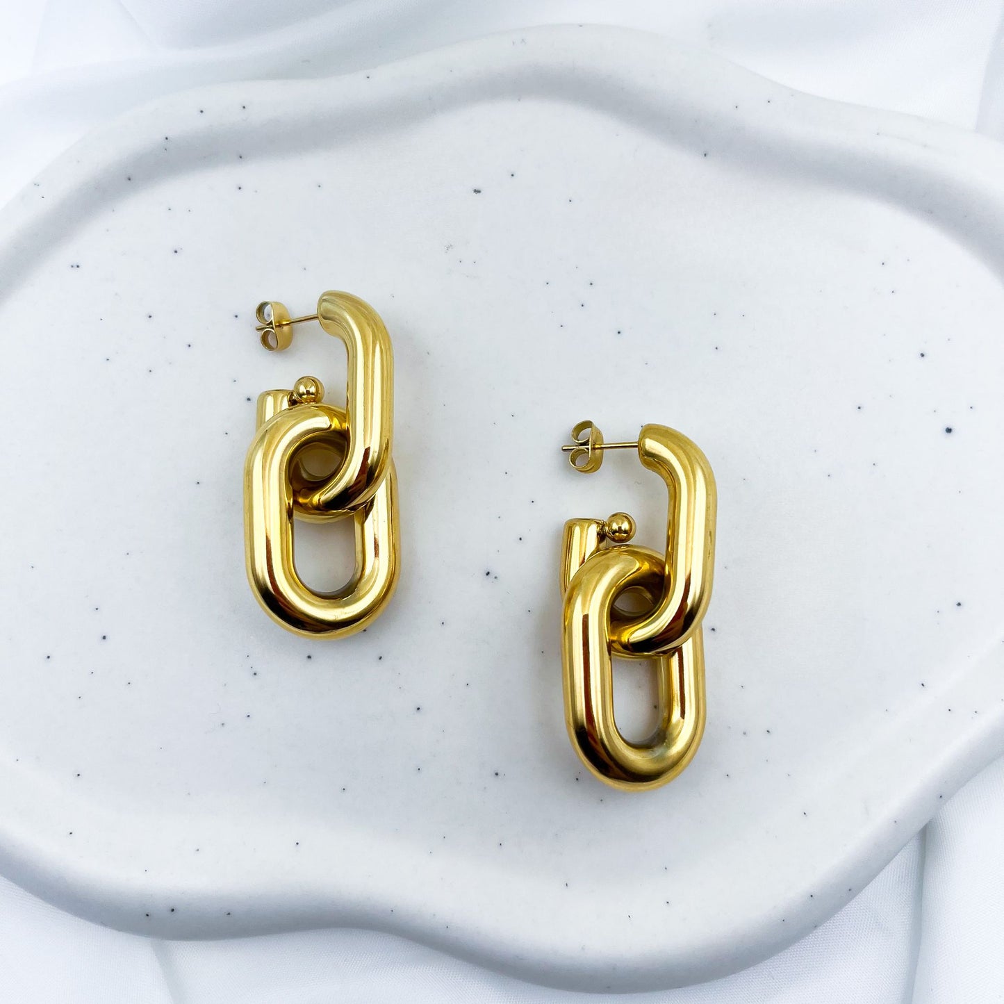 Chunky Chain Double Drop Hoop Earring-Dazzledvenus