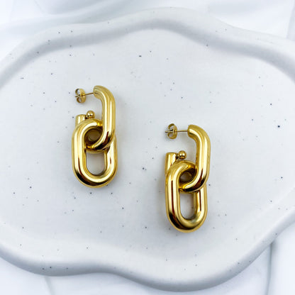Chunky Chain Double Drop Hoop Earring-Dazzledvenus