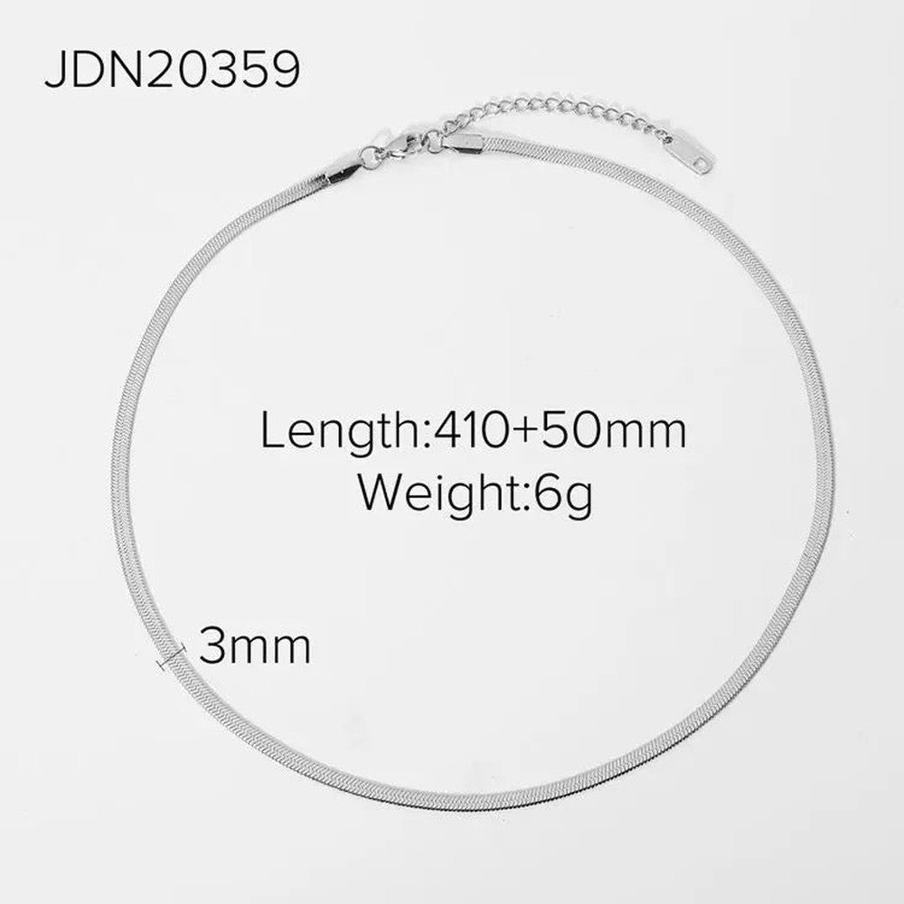 Classic Flat Herring Bone Snake Minimalist Stackable Necklace-Dazzledvenus