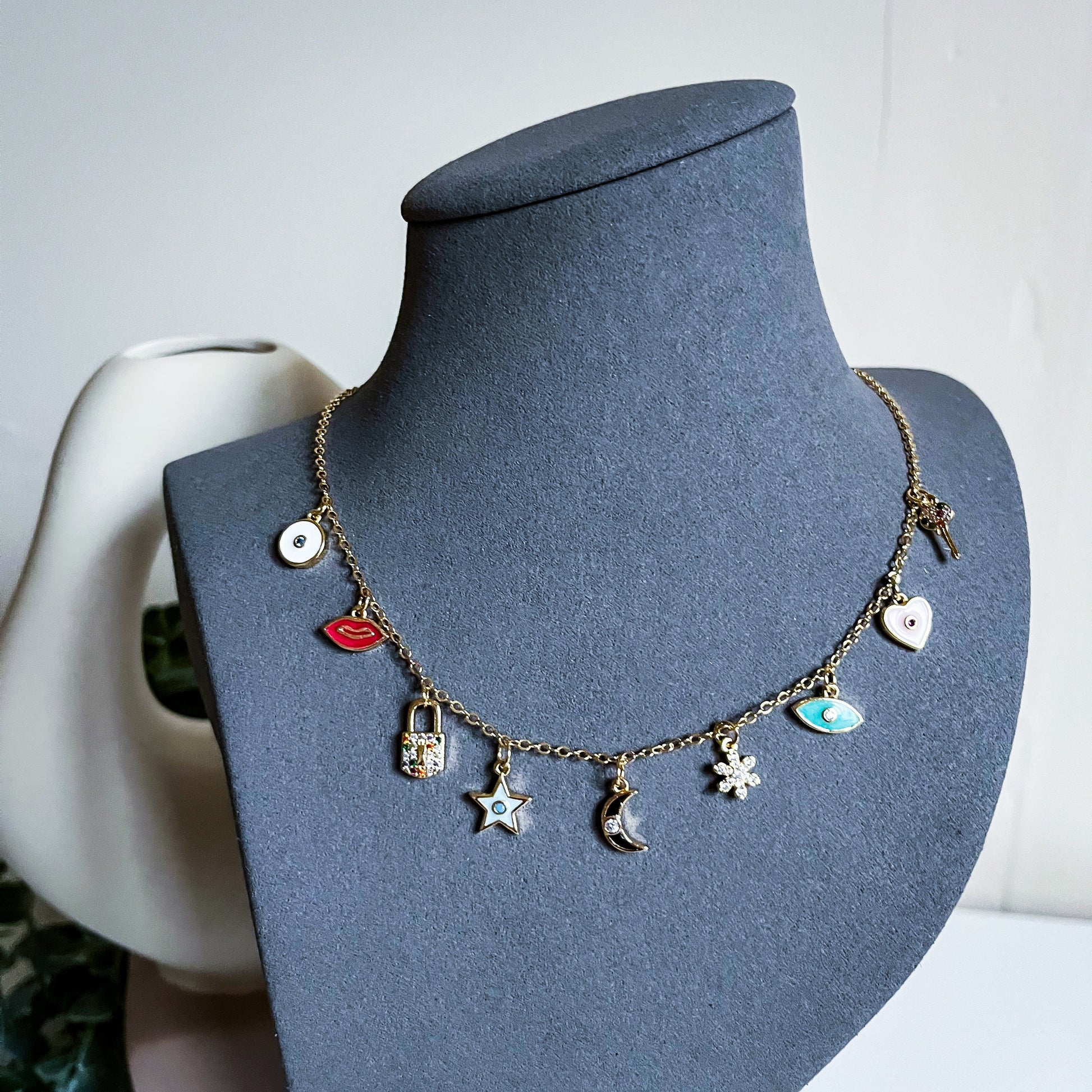 Colourful Enamel Multi Charms Necklace-Dazzledvenus