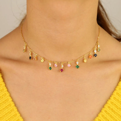 Colourful Rainbow Charms Necklace-Dazzledvenus
