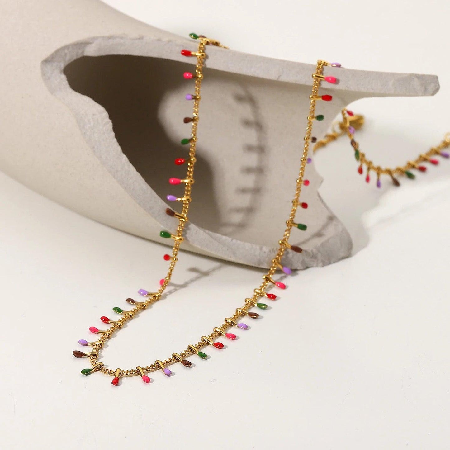 Colourful Rainbow Fringe Necklace-Dazzledvenus