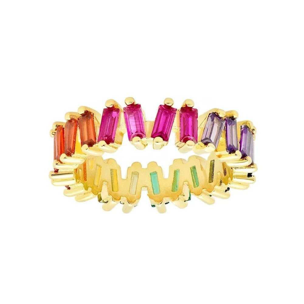 Colourful Rainbow Rhinestones Baguette Ring-Dazzledvenus