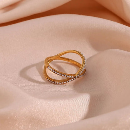 Crossover Tiny Studded Pearl Ring-Dazzledvenus