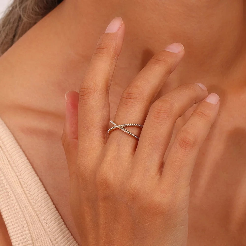 Crossover Tiny Studded Pearl Ring--Dazzledvenus