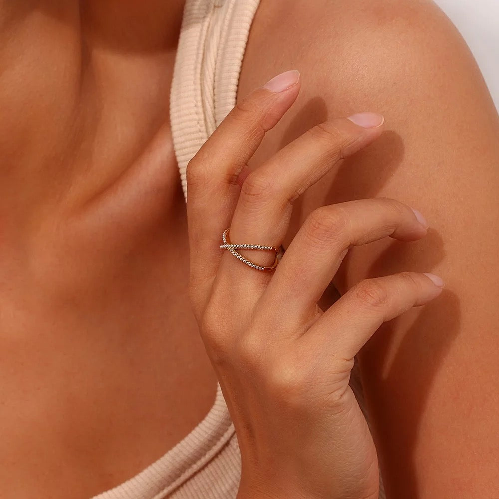 Crossover Tiny Studded Pearl Ring--Dazzledvenus