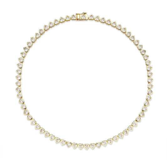 Crystal Hearts Row Bezel Necklace-Dazzledvenus