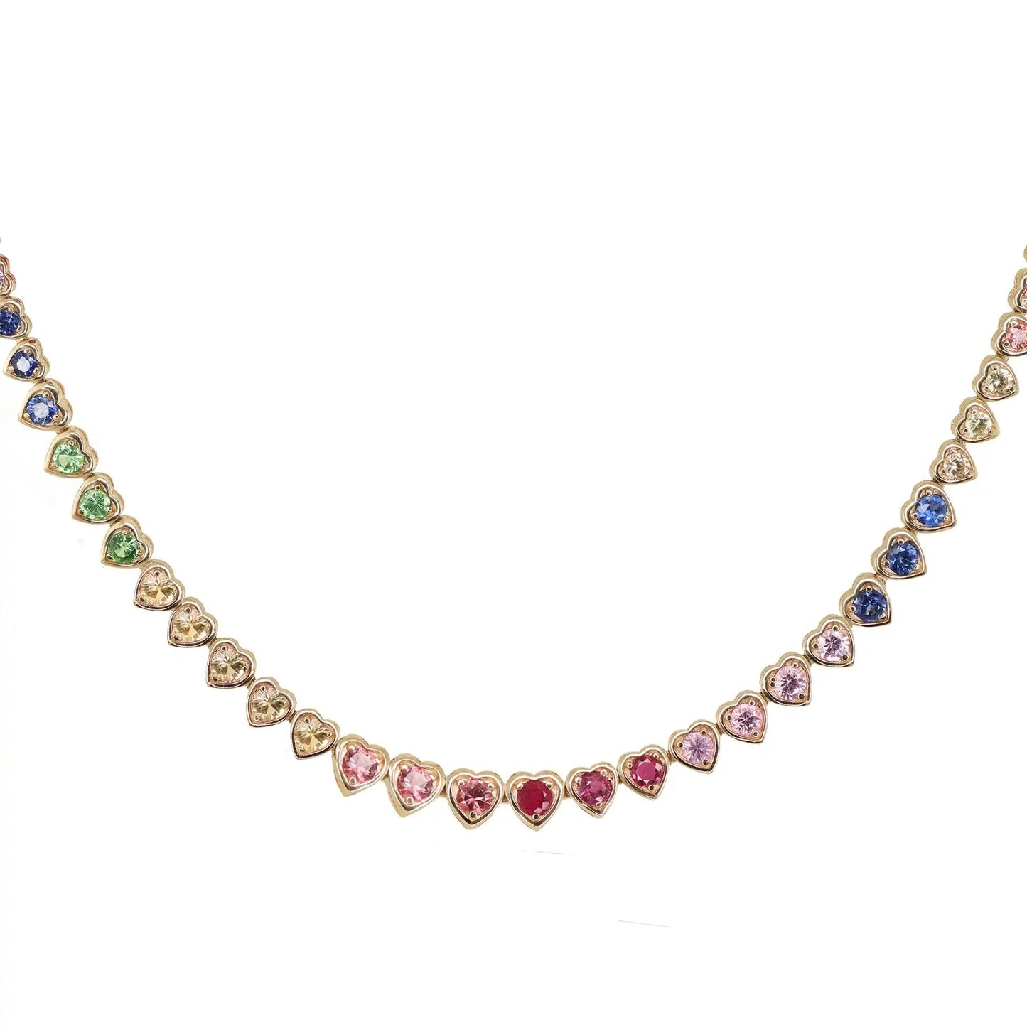 Crystal Rainbow Hearts Bezel Necklace-Dazzledvenus