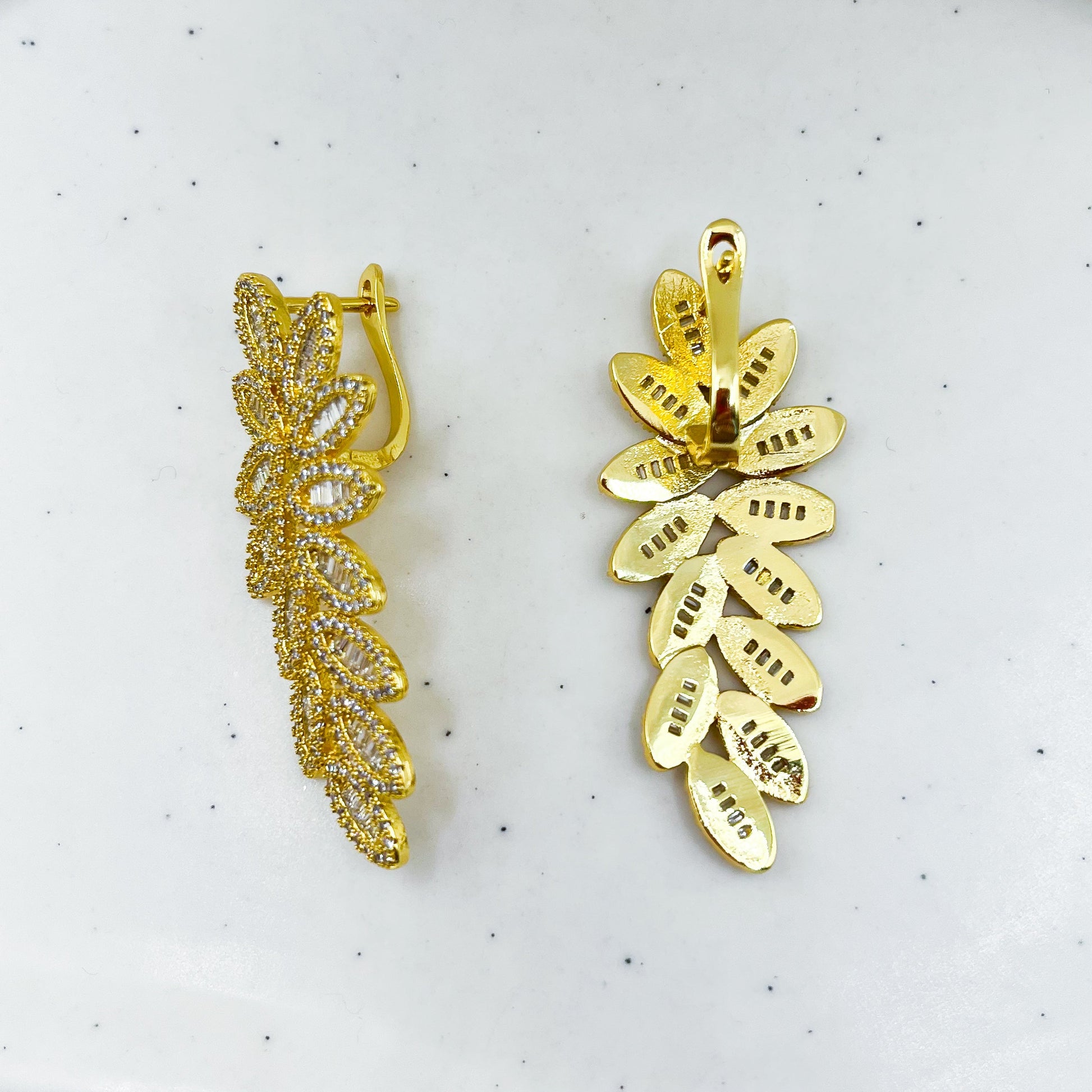 CZ Baguette Fancy Flower Drop Statement Earrings-Dazzledvenus