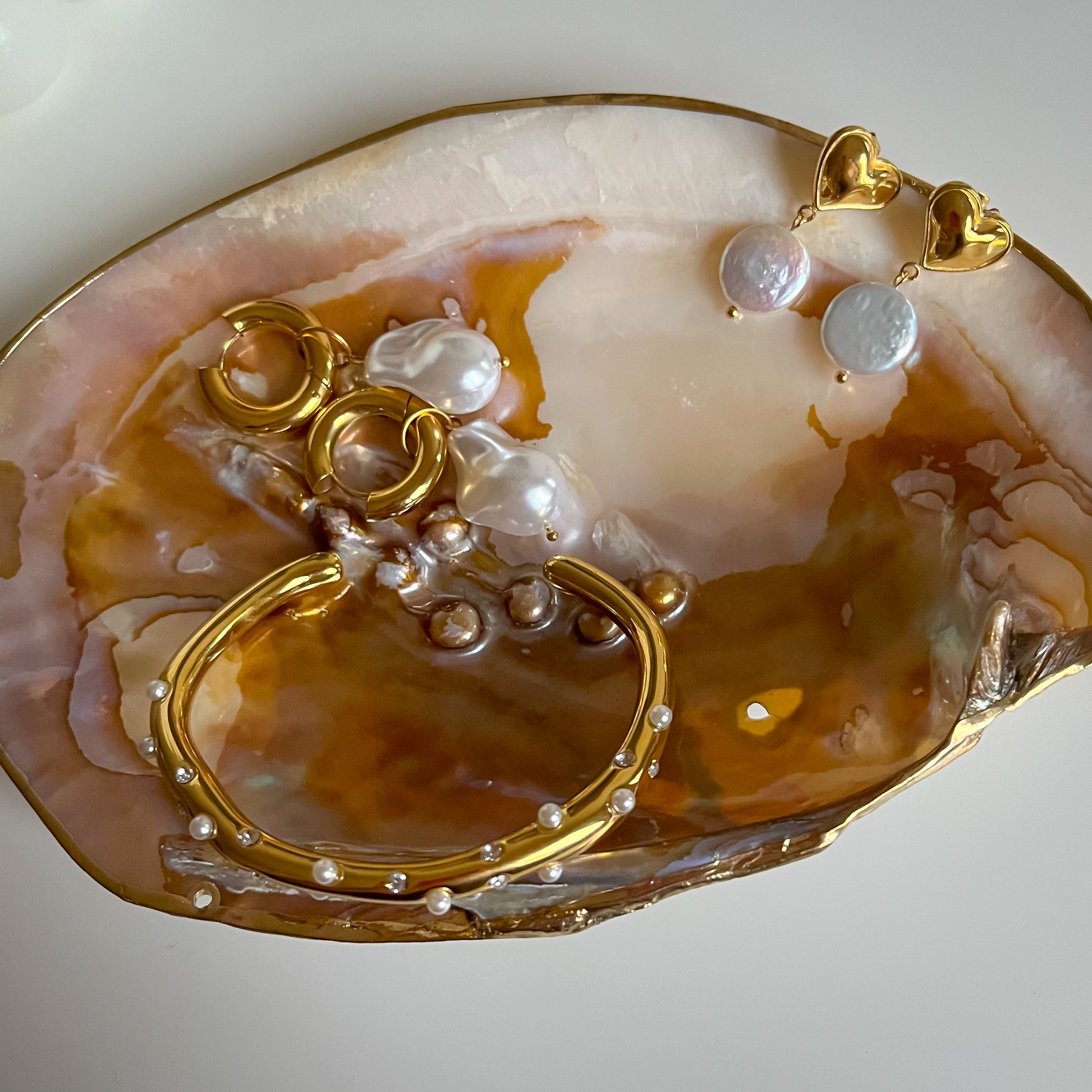 CZ Zircon & Pearl Open Cuff Bangle-Dazzledvenus