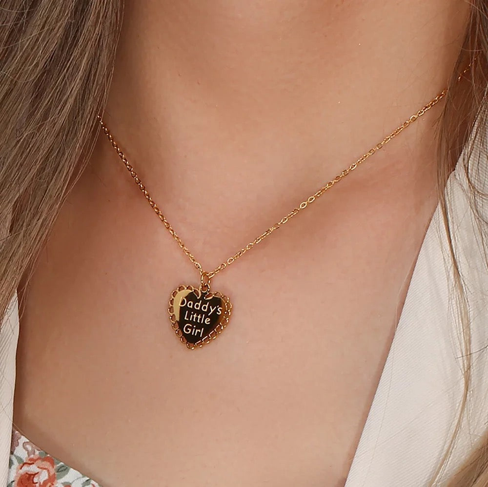 Daddy’s Little Girl Heart Lace Necklace-Dazzledvenus