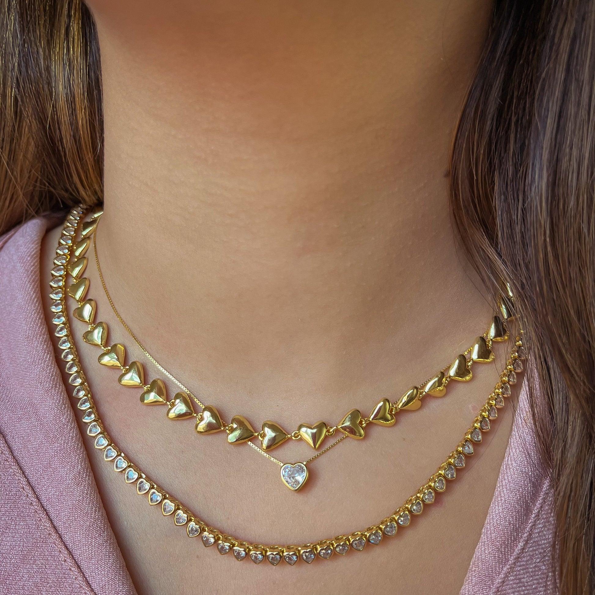 Dainty Crystal Heart Chain Necklace-Dazzledvenus