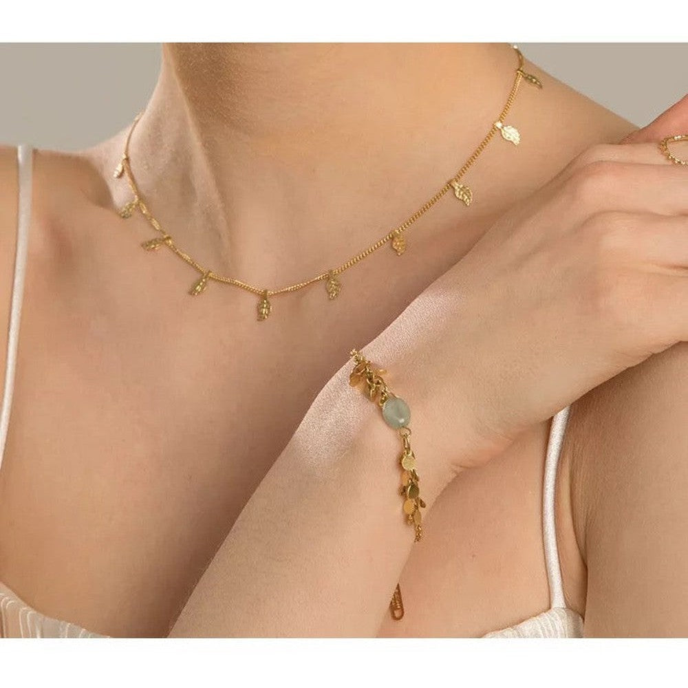 Delicate Leaf Clavicle Chain Necklace-Dazzledvenus