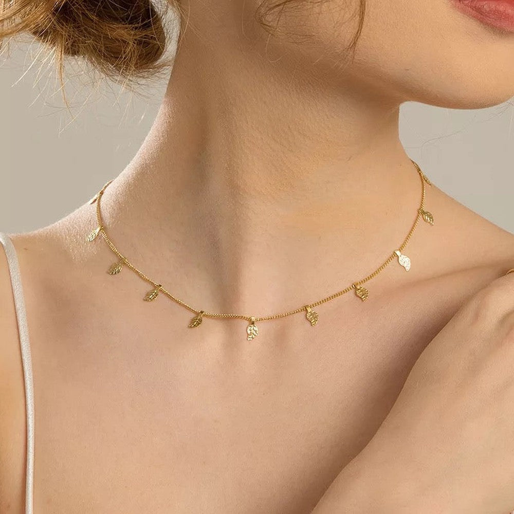 Delicate Leaf Clavicle Chain Necklace--Dazzledvenus