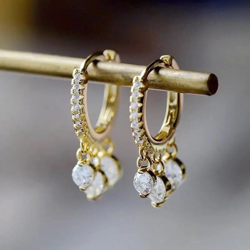 Diamond Hoop Dangle Drop Earring--Dazzledvenus