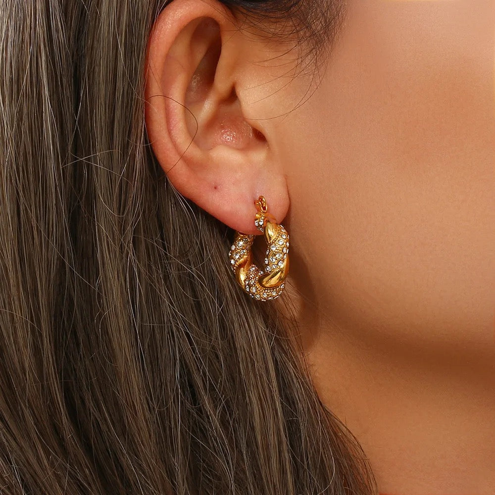 Exquisite CZ Zirconia Inlaid Twisted Hoop Earring-Dazzledvenus