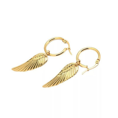 Feather Gold Drop Hoop Earring-Gold-Dazzledvenus